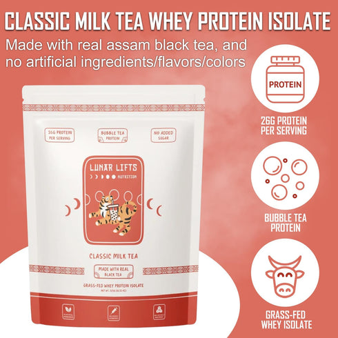 Classic Milk Tea Boba Protein Powder - Whey Protein Isolate - 26g Grass Fed Protein - No Added Sugar