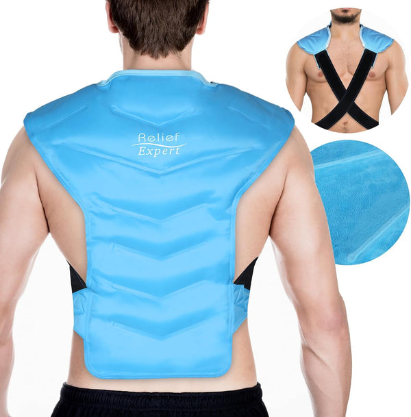 Relief Expert Large Full Back and Shoulder Ice Pack Wrap with Straps, Reusable Gel Cold Packs