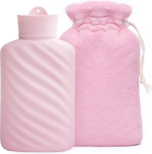 Microwaveable Silicone Hot Water Bottle with Cover (1 Liter), MEETRUE BPA-Free Hot Water Bag for Pain Relief, Hot &