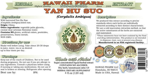 Yan Hu SUO Alcohol-Free Liquid Extract - Natural Herbal Supplement (Corydalis Ambigua) 2 fl. oz