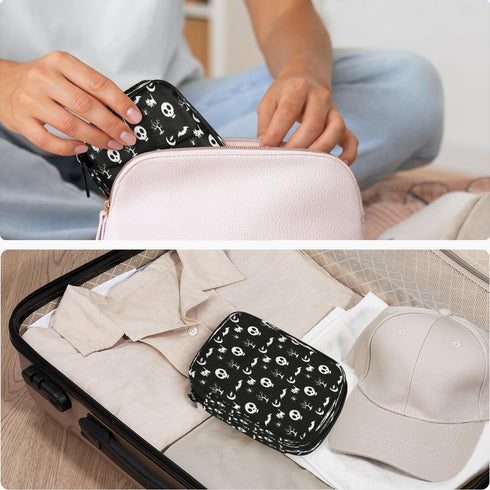 Skerhhux 7 Skull Black Halloween Pill Case Travel Pill Organizer Weekly Day Portable with Zipper Medicine Box Pill Case