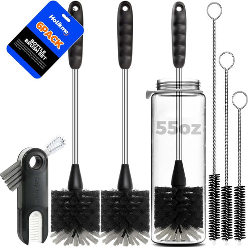 Holikme 6 Pack Bottle Brush Set, 14" Long Handle Stainless Steel Cleaner Brush for Water Bottle, Baby Bottle