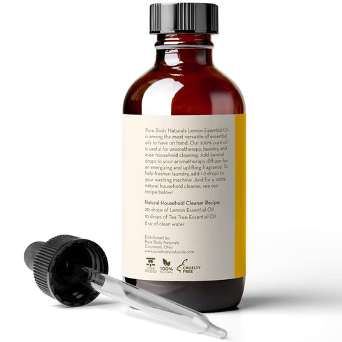 Pure Body Naturals 4 fl oz Lemon Essential Oil - 100% Pure & Undiluted for Diffuser, DIY, Natural Deodorizer