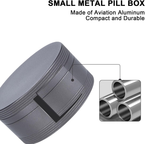 Daily Metal Pill Box, Waterproof Travel Container, Round Aluminum Alloy Organizer for Vitamins, Fish Oil