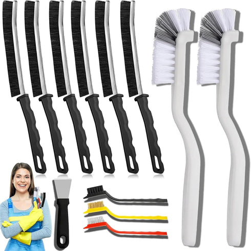 TURUM 12Pcs Crevice Cleaning Brush Set,Hard Bristle Cleaning Supplies for Kitchen, Bathroom, Corner,