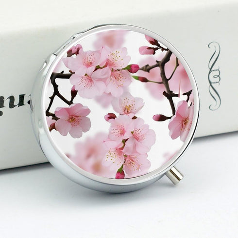 JEKYQ 3 Pillbox Pill Box Pill Case for Woman Weekly Pill Organizer with Compartments Cherry Japanese Cherry Blossom