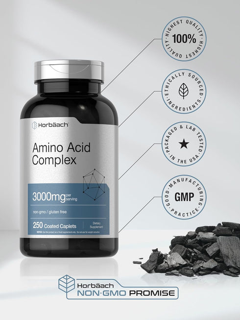 Horbaach Amino Acid Complex 3000mg - 250 Caplets, Non-GMO, Gluten Free Supplement