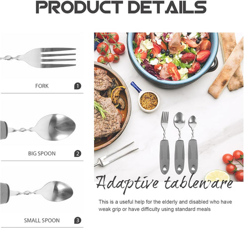 Set Healifty Adaptive Tableware Lightweight Non-Slip Utensils for Elderly with Hand Tremors Includes Fork and Two