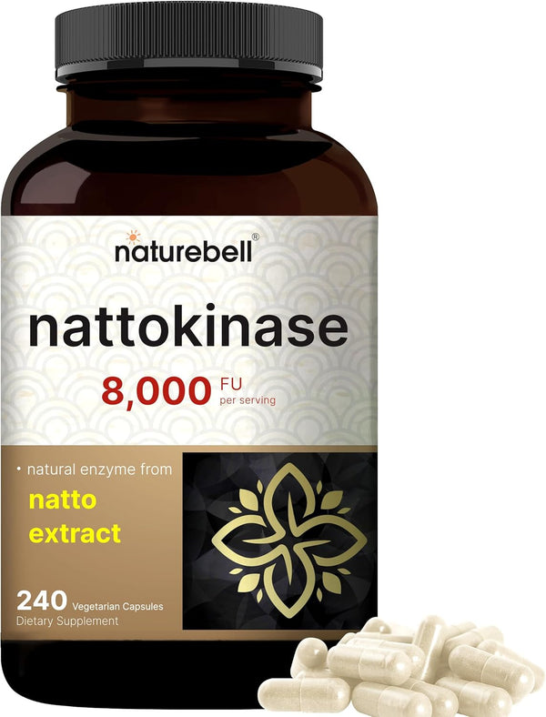 NatureBell Nattokinase Supplement 240 Veggie Capsules, 8,000 FU Per Serving for Max Strength Enzyme & Heart Health