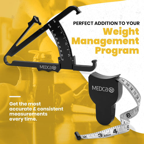 MEDca Body Fat Caliper and Measuring Tape for Body - Skinfold Calipers and Body Fat Tape Measure