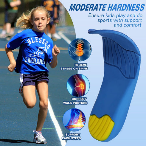 Kids Orthotic Arch Support Shoe Insoles, Children’s Cushioning Inserts for Flat Feet and Plantar Fasciitis Pain Relief