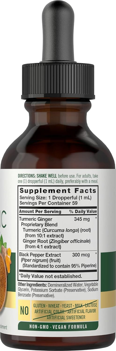 Carlyle Turmeric and Ginger Drops 2 fl oz | Supplement with Black Pepper | Vegan, Non-GMO, Gluten Free