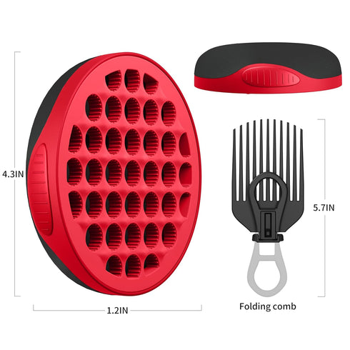 Silicone Curl Brush Set (Red) | Magic Curly Hair Brush, Africa Comb, Afro Pick, Wave Curler Tool for Men, Women, Boys,