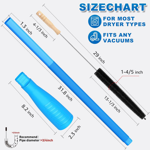 Sealegend 2 Pieces Dryer Vent Cleaner Kit: Flexible Lint Brush Vacuum Hose Attachment & Refrigerator Coil Brush