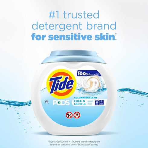 Tide Free and Gentle Laundry Detergent Pods, 57 Count, Unscented, Hypoallergenic for Sensitive Skin