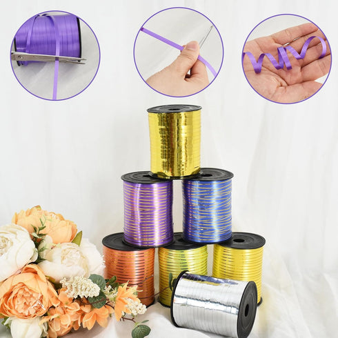 TONIFUL Blue Curling Ribbon, Gold Rimmed, 250 Yards for DIY Decor, Gift Wrapping, Christmas, Birthday Supplies