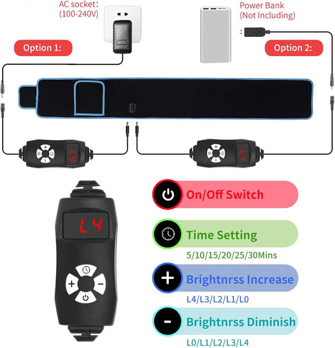 Red & Infrared Light Therapy Belt for Pain Relief, Flexible Wearable Wrap with Timer for Back and Muscle Pain