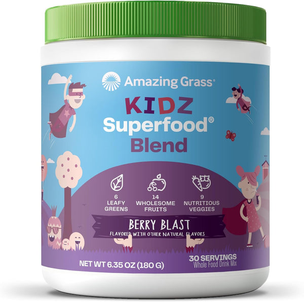 Amazing Grass Kidz Superfood: Organic Greens, Fruits, Veggies, Beet Root Powder & Probiotics, Berry Blast, 30 Servings