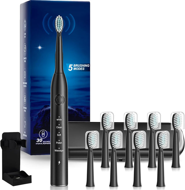 MAXWISDOM Rechargeable Electric Toothbrush, 8 Brush Heads, with 100 Day Battery Life, 5