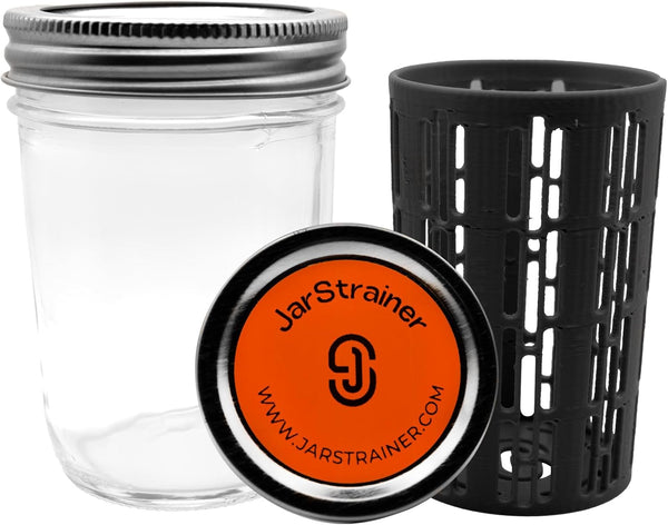 JarStrainer Cleaning Kit 8oz Glass Jar with Reusable PETG Strainer Insert & Lid