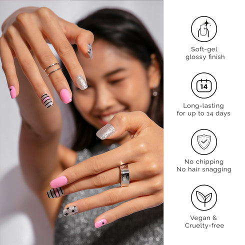 NAILOG Semi Cured Gel Nail Strips, 20 Extra Long Polish Stickers/Wraps - Glossy & Long Lasting Soft Gel