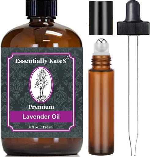 Lavender Oil 100% Pure and Natural, Therapeutic Grade with Glass Dropper and Roll-on Bottle