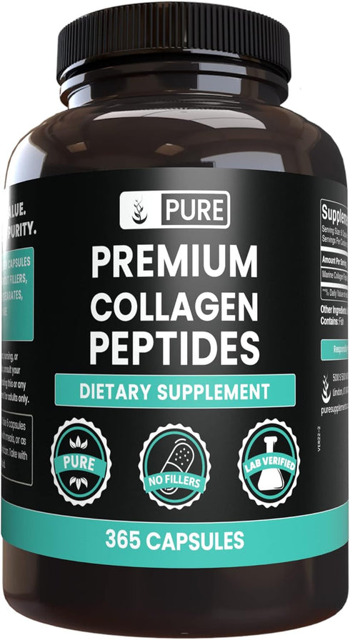 Marine Collagen (365 Capsules) by PURE ORIGINAL INGREDIENTS - Always Pure, No Magnesium or Rice Fillers