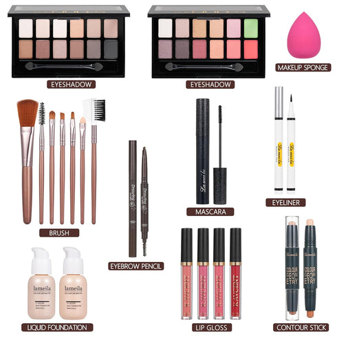 Makeup Set for Women, Full Kit Makeup Sets for Teens with Eyeshadow Palette, Lip Gloss, Foundation, Mascara, Eyeliner