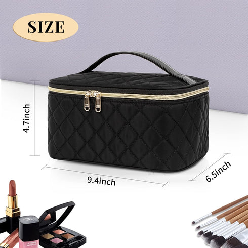 OCHEAL Portable Cosmetic Bag, Large Capacity Travel Makeup Case Organizer, Rhombus Black Toiletry Bag for Girls
