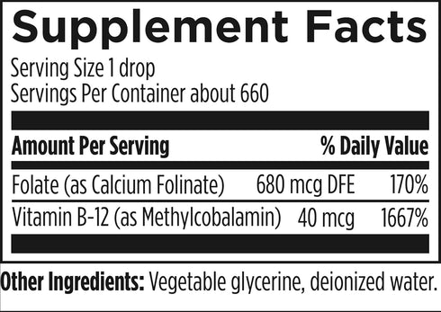 Designs for Health B12 + Folate Drops - Super Liquid Folate with Vitamin B12, 400mcg Folate + 40mcg Methyl B12 per
