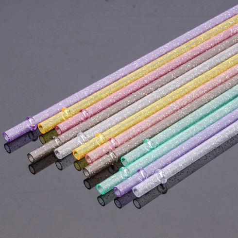 Dakoufish BPA-Free 12 Piece 11 Inch Reusable Clear Plastic Glitter Sparkle Drinking Straw with Cleaning Brush (6 Color)