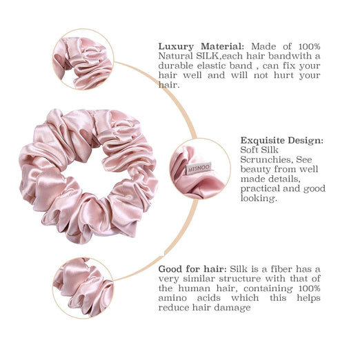 MTSNOO 100% Pure 22 Momme Mulberry Silk Scrunchies for Hair & Sleep, 4 Pack, Rosy Pink