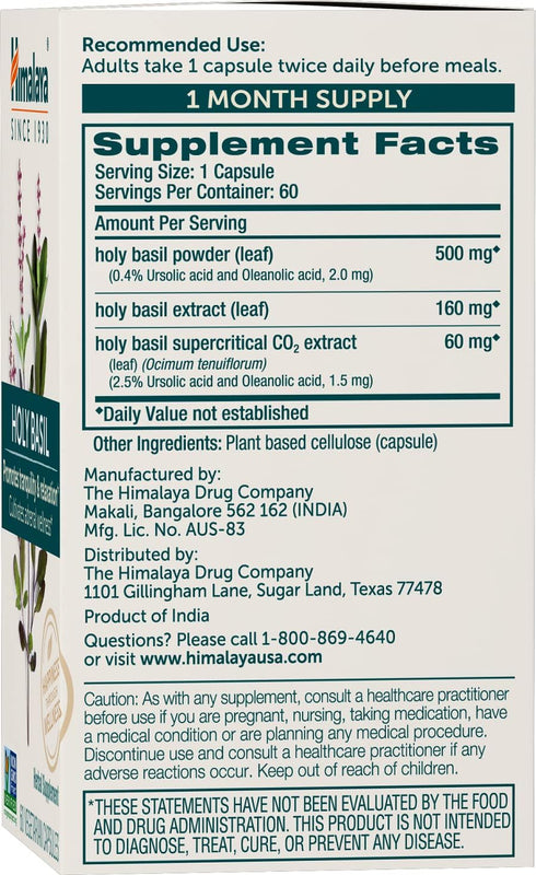 Himalaya Holy Basil Tulsi Herbal Supplement, 720 mg, 60 Capsules, 2 Pack, Stress Relief, Vegan, Ayurvedic