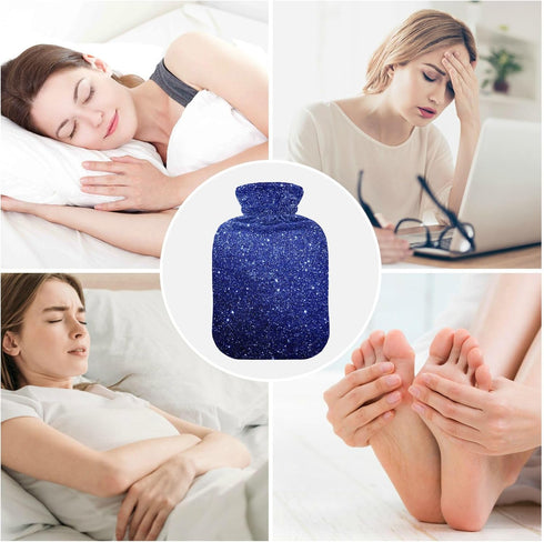 SyXIOP 2L Dark Blue Glitter Starry Travel hot Water Bottle with Soft Cover, Warmer Bag for Menstrual Cramps, Menstrual