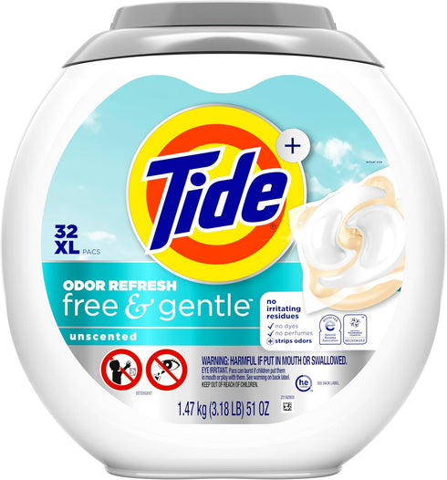 Packs, 32 Count, Tide PODS Free and Gentle Odor Refresh Laundry Detergent Hypoallergenic Laundry Detergent Pods