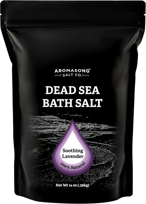Pure Dead Sea Salt for Soaking - 14 Oz Lavender Spa Bath Salt Fine Grain in Resealable Pack for Body Wash Scrub