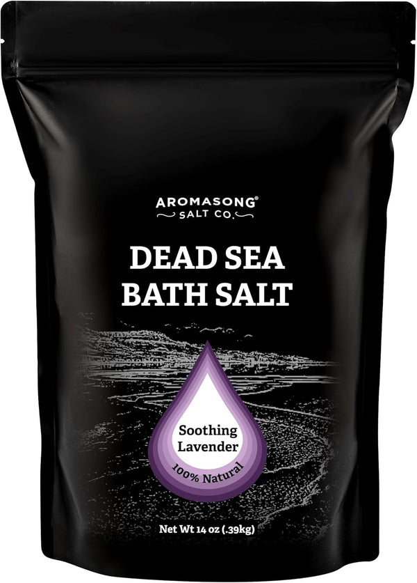 Pure Dead Sea Salt for Soaking - 14 Oz Lavender Spa Bath Salt Fine Grain in Resealable Pack for Body Wash Scrub