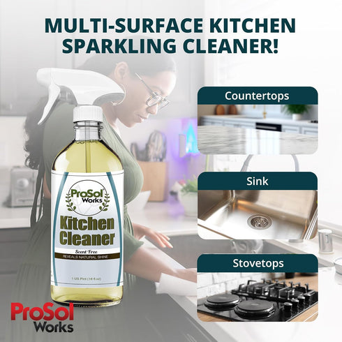 Kitchen Cleaner 16 oz - Daily Cleaning Spray for Countertops, Sink, Cabinets, Appliances, & Stainless Steel Cleaner Revealing Natural Shine & Refreshing Scent - Safe on All Surface