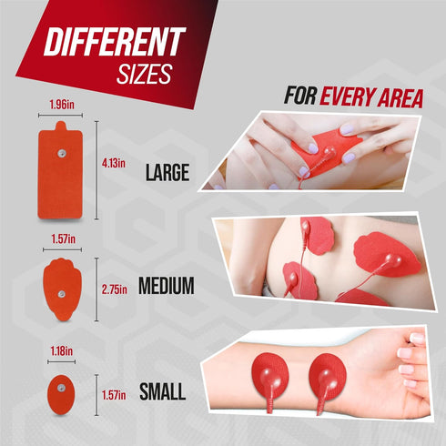 Reusable Electrode Pads for TENS EMS Unit - 20 Premium Replacement Pads with Plastic Holder, Red