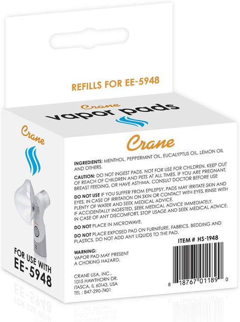 Crane Vapor Pads, 12 Count (Pack of 1) for EE-5948 Cordless Personal Steam Inhaler, White