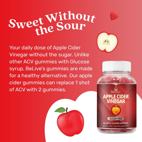 BeLive Apple Cider Vinegar Gummies - Sugar-Free Detox & Cleanse, Vegan, Keto Friendly, 60 Ct