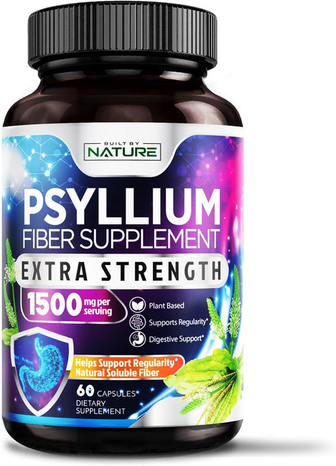 Psyllium Husk Capsules 1500mg | Natural Soluble Fiber Supplement for Digestive Health, 60 Capsules, Non-GMO, Gluten-Free