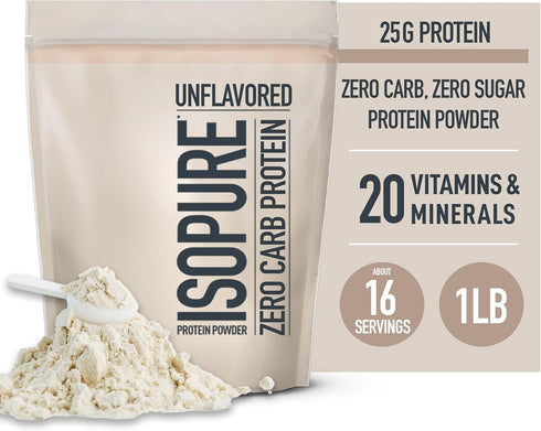Isopure Unflavored Protein | Whey Isolate with Vitamin C & Zinc | 25g Protein, Zero Carb & Keto Friendly, 1 Pound