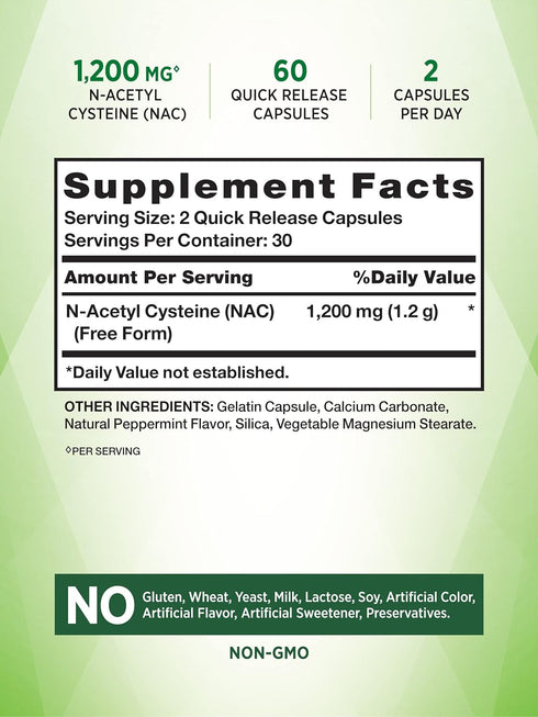 Nature's Truth N Acetyl Cysteine NAC | 1200mg | 60 Capsules | Non-GMO and Gluten Free Supplement