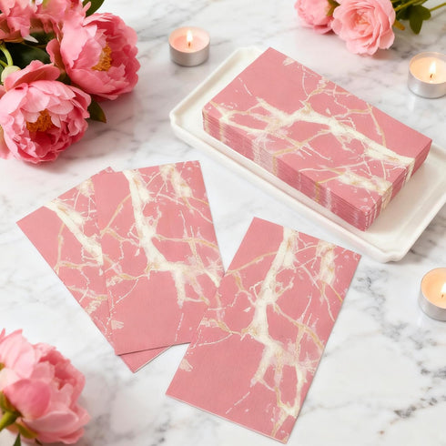 Zonon 50 3 13x16 Inch Pcs Pink Marble Guest Towel Disposable Bathroom Paper Napkins Decorative Hand Towels Ply Beverage