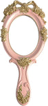 Nerien Handheld Mirror, Vanity Makeup Mirror, Travel Metal Cosmetic Mirror, Oval Embossed Rose Design, Pink
