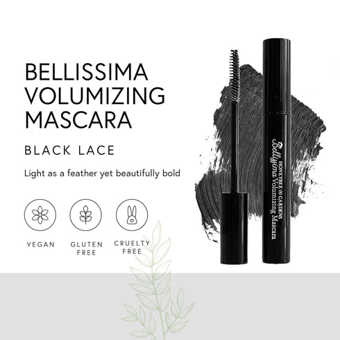 Honeybee Gardens Bellissima Volumizing Mascara, Black Lace, Lightweight, Non-Smudging, Vegan, 0.13 oz