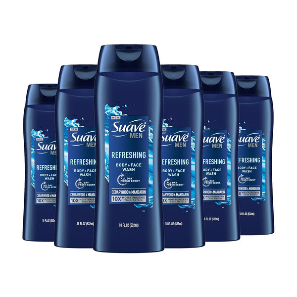 Moisturizing Body & Face Wash for Men by Suave, Cedarwood and Mandarin Scent, No Parabens, No Phthalates, 18 Oz Pack of
