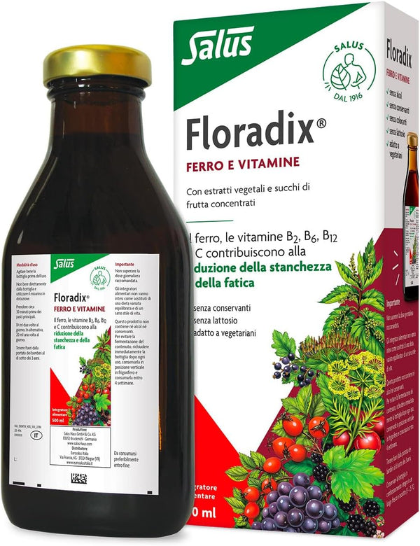 Flora Floradix Iron + Herbs, Natural Liquid Iron Supplement, 17 fl Ounce (500 ML)