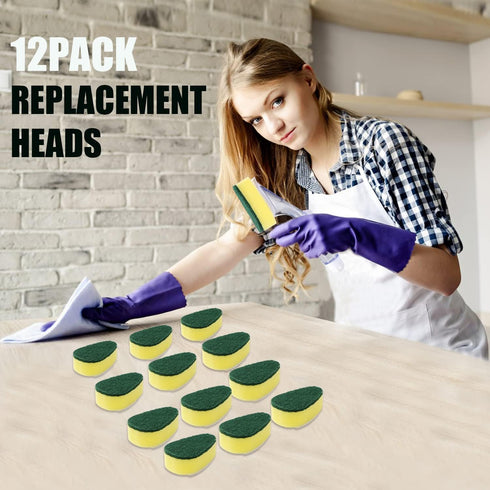 Dish Wand Refill 12 Pack - Durable Sponges for Kitchen Cleaning, Common Replacement Heads for Dish Wand